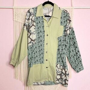 POL Green Mixed Media Button Down